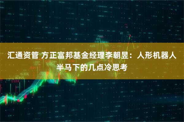 汇通资管 方正富邦基金经理李朝昱：人形机器人半马下的几点冷思考